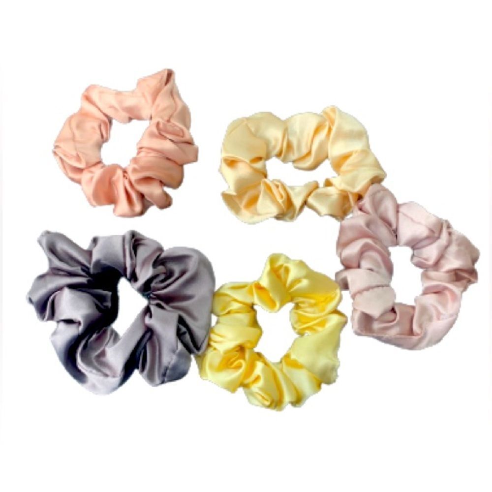 Set of 5 Satin Scrunchies in Pastel Colors Peach Blush Champagne Yellow Lilac